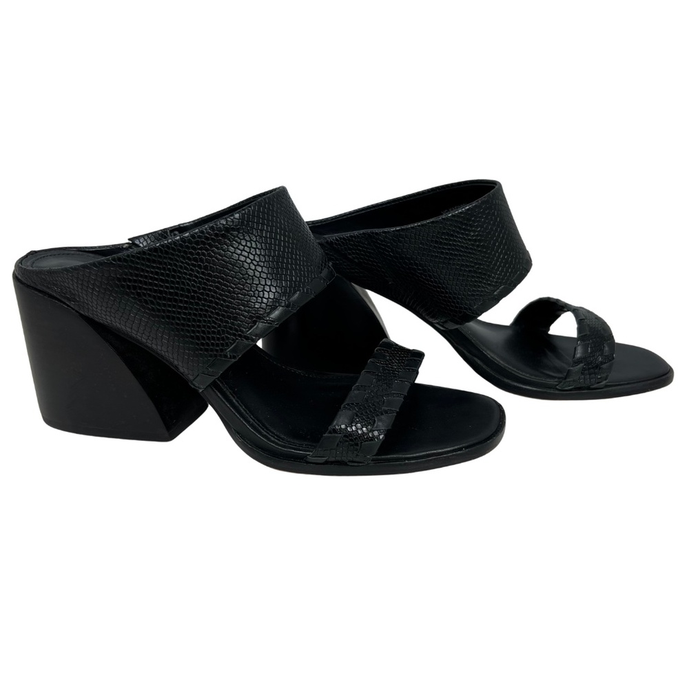 Vince Camuto Black Leather Snake Skin Kafinny Sandal Stacked Block Heel Size 7M - Picture 7 of 11